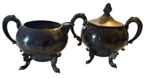 Ornate Silver-Plated Creamer and Lidded Sugar Bowl Set