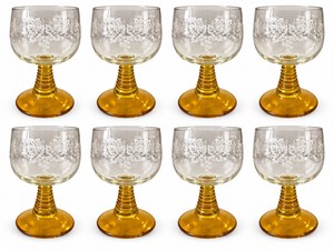 Vintage Amber Beehive Stem Roemer Wine Glasses  Set of 8