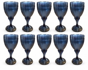 10pc Vintage Fostoria Monet Dark Blue Ribbed Stemware Glass Set