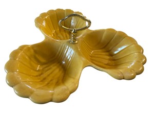 Mid-Century California Pottery Yellow 3-Section Shell Serving Dish