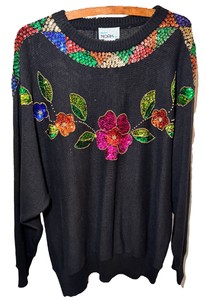 Vintage Mister Noah Black Sequined Floral Sweater Plus Size 40 20W