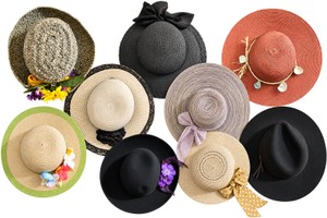 Womens Wide-Brim Sun Hats & Felt Fedoras Lot