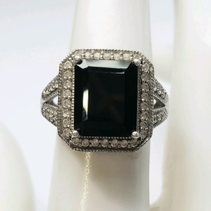 Emerald Cut Black Onyx & CZ Halo Ring