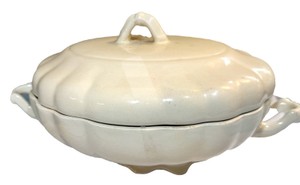 Vintage Ribbed Ironstone Tureen with Lid