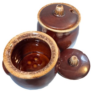 Vintage Hull Pottery Brown Drip Glaze Lidded Sugar Bowls  Set of 2
