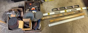 Vintage Workshop & Garage Tool Lot  Grinding Discs, Levels & Rulers