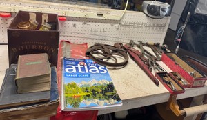 Vintage & Antique Workshop Tool Lot  Pulleys, Hand Tools, Micrometers & Machinery Handbook