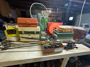 Vintage Fishing Lot  Rods, Reels, Tackle Boxes, Nets & Fishing Gear
