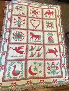 Vintage American Folk Art Woven Throw Blanket