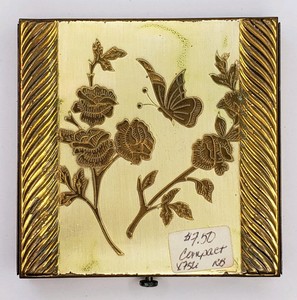 Vintage Compact Dorset Fifth Avenue Goldtone Floral Butterfly Engraved with Puff