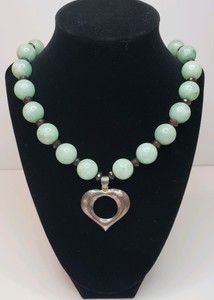 18 Jade & Garnet Bead Necklace with Sterling Heart Pendant