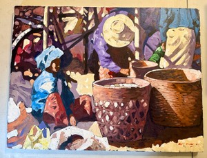 Vibrant Market Scene Painting Titled Shan Market Signed by the Artist K Kyaw.