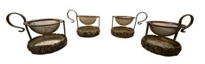 Set of 4 Antique Silver-Plated Swivel Tea Strainers & Drip Stands
