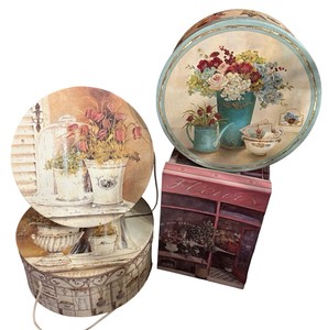 Vintage-Style Floral Hat & Storage Box Lot