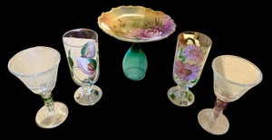 Vintage Hand-Painted & Art Glass Pedestal & Stemware Collection