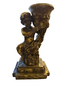 Vintage Hollywood Regency Gilt Gold Cherub Planter Urn Statue