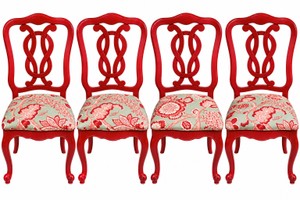 Set of 4 Vintage Chinoiserie Red Lacquer Dining Chairs