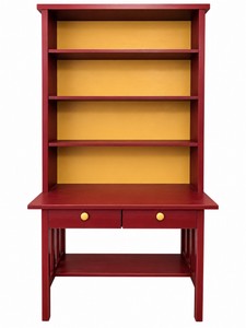 Vintage Mission-Style Red & Yellow Wooden Desk Hutch