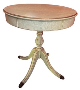 Vintage Distressed Sage Green Pedestal Accent Table