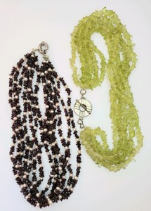 Purple Garnet w Pearls and Peridot Necklace Lot