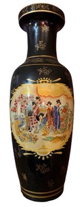 Japanese Satsuma Style Black Porcelain Floor Vase