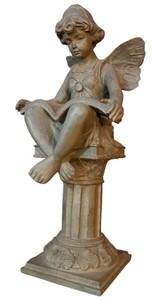 22 Vintage-Style Resin Fairy Reading on Pedestal Garden Statue