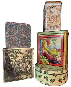 5 Vintage Decorative Metal Tins