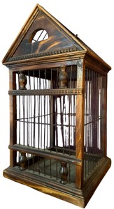 Vintage Architectural Gabled Wooden Birdcage