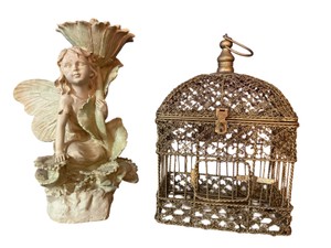 Fairy Statue & Wire Birdcage