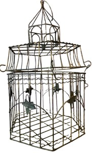 Antique-Style Wire Birdcage with Leaf Accents