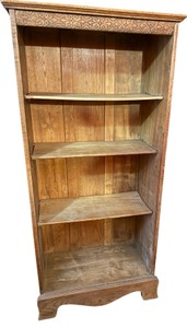 Antique-Style Carved Pine Open Bookcase