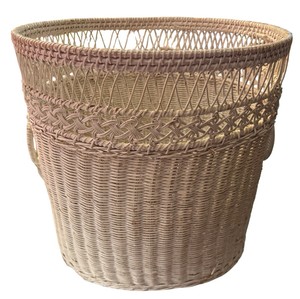 Boho Rattan Woven Wastebasket with Lattice Detail