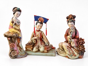 Exquisite Set of Three Vintage Chinese Porcelain Figurines