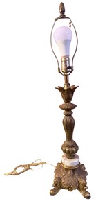 Vintage Hollywood Regency Ornate Cast Brass & Marble Table Lamp #1