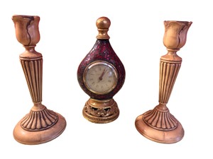 Vintage-Style Mosaic Clock & Candlestick Mantel Set