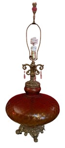 Vintage Amber Bubble Glass Table Lamp