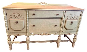 Vintage Jacobean Revival Style Sideboard - Painted Light Green