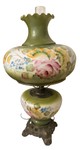 Vintage Large Green Floral Hurricane Lamp 3-Way Lighting