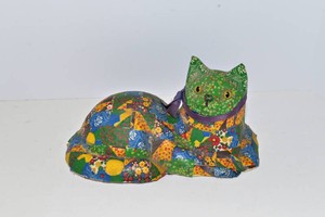 Vintage Decoupage Cat Figurine