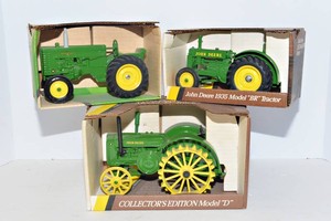 John Deere ERTL Tractor Models  1935 Model BR Tractor,  Model M Tractor, and 1953 Model D Tractor