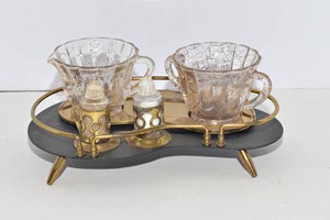 Vintage Mid-Century Atomic-Style Condiment Set with Tray