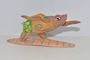 Carved Frog Surfer Figurine