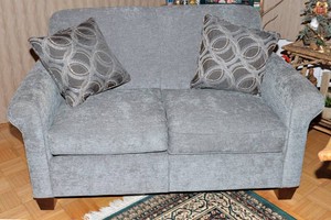 Gray Loveseat Couch with Throw Pillows  Like New