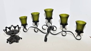 Vintage Metal Candelabra & Cast Iron-Style Candle Holder
