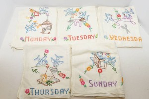 Vintage Hand-Embroidered SundayThursday Dish Towels