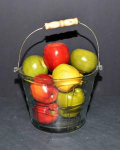Glass Apple Basket with Faux Apples