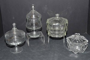 Vintage Clear Glass Lidded Candy Dishes  Set of 4