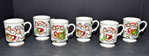 Lefton China Merry Christmas Santa Mouse Pedestal Coffee Mugs  Set of 6