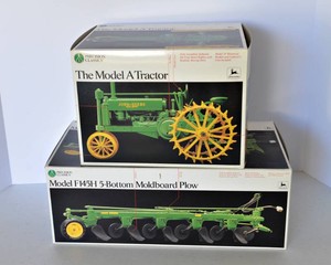 ERTL Precision Classics John Deere Models - F145H 5-Bottom Moldboard Plow & Model A Tractor