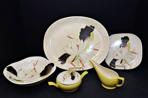 Vintage Red Wing Pottery Lotus Bronze Serving Ware